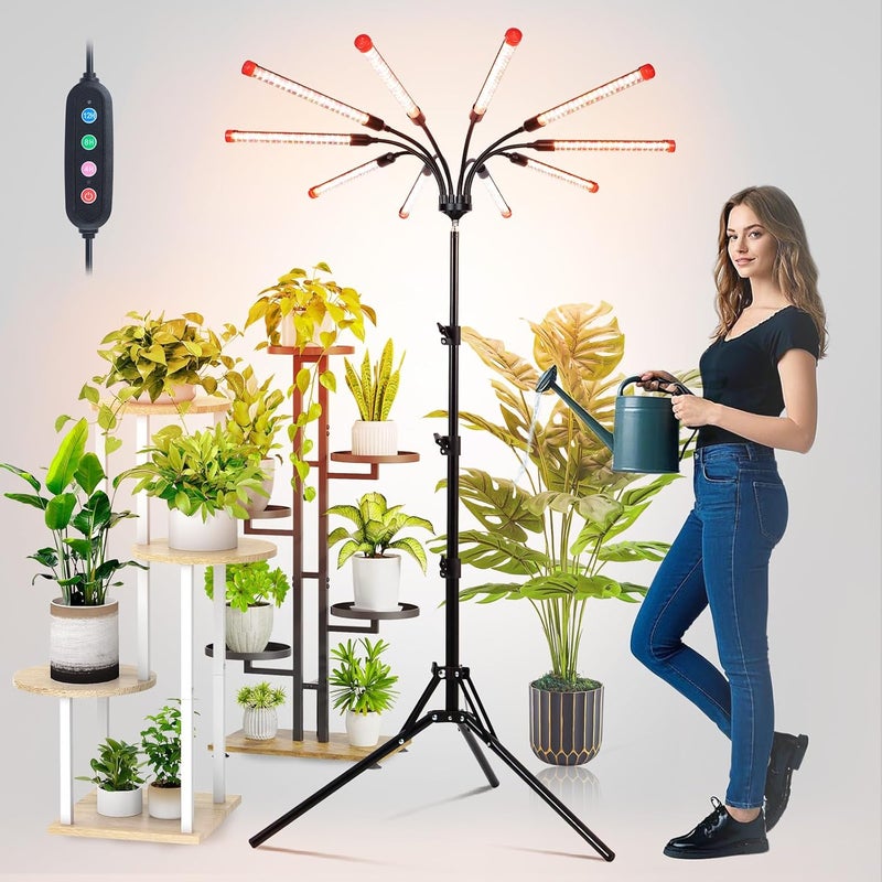 FECiDA Gamechanger! 90W, NOT 24W, Bright Beyond Your Imagination, 10Head Stand Grow Lights for Indoor Plants, Big Coverage Full Spectrum LED Plant Grow Light for Bonsai Tree, Tall Plant, 4,8,12 Hr Timer - Image 2